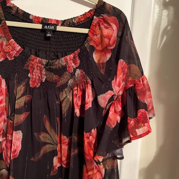 NWOT ANA LINED FLORAL BLOUSE BELL SLEEVE SZ L - Picture 3 of 6